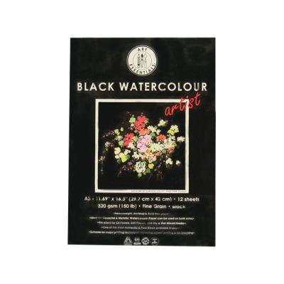 Art Essentials A3 Artist Black Watercolour Paper – 12 Sheets