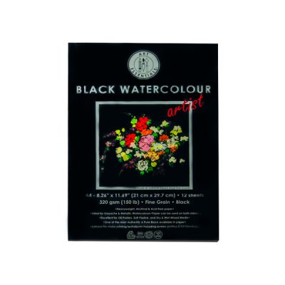Art Essentials A4 Artist Black Watercolour Paper – 12 Sheets